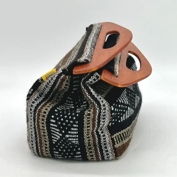 Pinzon Handbag Wooden Handles Made in Mexico Hand Woven Purse Tote New - Picture 2 of 6